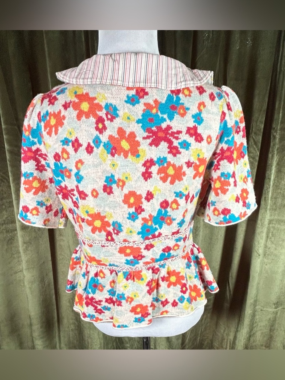 RARE Anthropologie HWR Floral Knit Peplum Cardigan Sweater - Picture 3 of 4